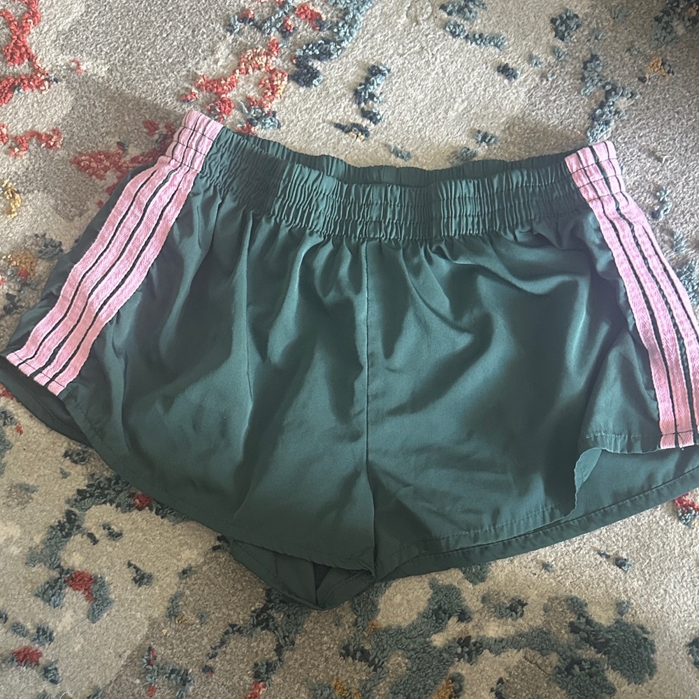 Green with Pink Stripes Women's Sporty Look Shorts
